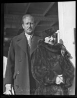 Dr. Andrei Popovici, secretary of the Rumanian Legation at Washington D.C., and his wife Marion, arrive for a series of speaking engagements, Los Angeles, 1935