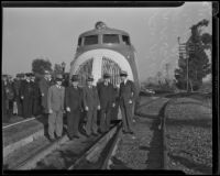 F. W. Robinson, W. M. Jeffers, F. W. Charske, Carl R. Gray, and W. A. Harriman arrive in Los Angeles via railroad, 1934
