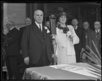 Governor James Rolph and Mrs. Elsie B. McElroy dedicate the Child Welfare Center, Los Angeles, 1934