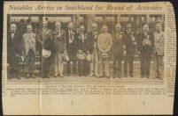 Newspaper clipping titled, "Notables Arrive in Southland for Round of Activities," 1933