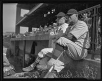 Dutch Ruether and Doc Crandall at a baseball game, Los Angeles, 1934-1936