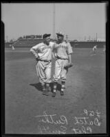 Dutch Ruether and Chet Smith on a baseball field, Los Angeles, 1934-1936