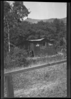 Cabin on a hillside, possibly Mount Soledad, where human remains were discovered, San Diego, 1927