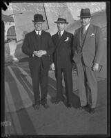 C. H. Schildauer, Colonel Clarence M. Young and L. L .Odell during a tour to inspect potential airport sites for Pan-American Airways, Los Angeles, 1934