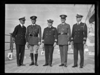 Admiral Frank Schofield and other military officers embarking from San Pedro for military maneuvers in Hawaii, 1932
