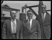 Major Henry H. Stickney, Edward Markham and Henry Hannis surveying flood control work, Los Angeles, 1934