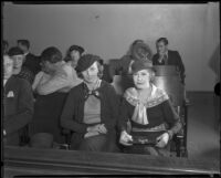 Betty Hales and Mary Bell Sewell at Harry F. Sewell's court hearing, Los Angeles, 1934