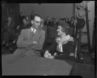 Mr. and Mrs. Harry and Mary Sewell at Judge Sewell's trial, Los Angeles, 1934
