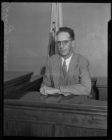 Harry Sewell testifying on witness stand, Los Angeles, 1934