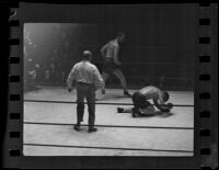 Hank Hankinson during a boxing match, 1935