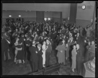 Guests dance at a party, perhaps to celebrate the opening of the new Los Angeles Times building, Los Angeles, 1935