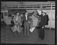 Navy officer teaches militia recruits the use of signal flags, 1935