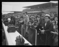 Spectators in the grandstand at the Santa Anita Handicap race, Arcadia, 1936