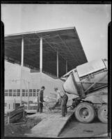 Construction workers next to the grandstand at Santa Anita Park, Arcadia, 1934