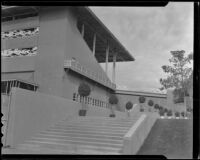 Grandstand and walkway to the clubhouse at Santa Anita Park, Arcadia, 1936