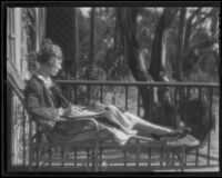 Anne Ellis, author, on the front porch of her home, Santa Barbara, 1935