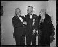 L. E. Behymer and Joseph Mesmer celebrate their birthdays with Rose Mesmer at the Biltmore Hotel, Los Angeles, 1935