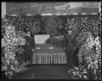 Casket of Harry Carr, Los Angeles Times columnist, at the Pierce Brothers Mortuary, Los Angeles, 1936