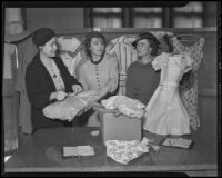 Corinne Bogh, Dorothy Feddersohn, and Mrs. Arthur G. Warwick prepare for a bundle tea at Alhambra High School, 1935