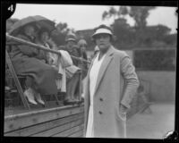 Helen Jacobs, tennis champion, on a tennis court, circa 1928