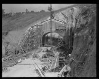 Southernmost of the four Figueroa Street Tunnels under construction, Los Angeles, 1935