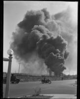 Smoke billowing from the Bell View Oil field, Santa Fe Springs, 1935