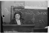 Henrietta McDonald testifies in the Dolores Costello, John Barrymore divorce case, Los Angeles, copy print, 1935