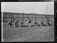 Bruins football players lined up at Spaulding Field at U.C.L.A., Los Angeles, 1932