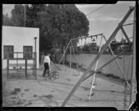 Patio playground at the Beverly Hills home of William F. Gettle, kidnapping victim, Beverly Hills, 1935