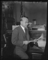 Dr. Frank M. Mikels, psychiatrist for the prosecution in the Hickman kidnap and murder trial, Los Angeles, 1928