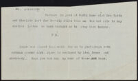 Typed note from a newspaper reporter or photographer about Upton Sinclair's stay at the home of Kate Crane-Gartz, 1934