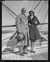 Al Jolson and Ruby Keeler on board the Olympic before or after their honeymoon voyage, New York, 1928