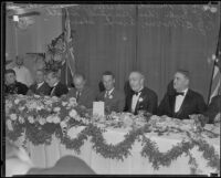 Banquet attended by aviators Charles Kingford Smith, Patrick Gordon Taylor, P. G. B. Morriss and notables, Los Angeles, 1934