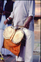 Gondhal and Jāgran ceremony - musician R. H. Garuda performs on sambal, Pune (India), 1984