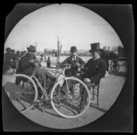 Serope Gurdjian, Basilios Kapsambelis and Thomas Allen taking refreshment at the railroad station, Athens, 1891