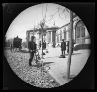 Thomas Allen  with his bicycle at the Tomb of Sultan Mahmud II, Istanbul, 1891