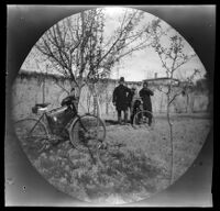 William Sachtleben's and Thomas Allen's bicycles examined in the back yard of Reverend James Luther Fowle, Talas, Turkey, 1891