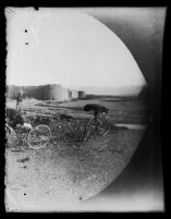 William Sachtleben standing in front of a Caravansara en route to Tabrīz, Dizaj Khalil vicinity, Iran, 1891