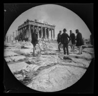 William Sachtleben, Thomas Allen, Basilios Kapsambelis and 2 Greek men in front of the Parthenon, Athens, 1891