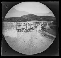 William Sachtleben on a wooden bridge over the Karasu (Kara River), the western branch of the Euphrates River, Erzurum vicinity, Turkey, 1891