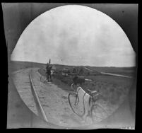 William Sachtleben standing next to the tracks of the Trans-Bosphorus Railway on the route from Istanbul to İzmit, Turkey, 1891