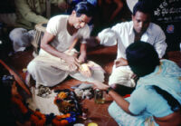 Krishna Pārijāt - makeup session for a Krishna Pārijāt drama, Bailhongal (India), 1984