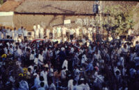 Baraat wedding procession - crowd of men and boys join the procession, Belgaum (India), 1984