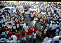 Baraat wedding procession - crowd around the Basavanneppa Band, Belgaum (India), 1984