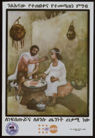 Pregnant woman being fed Ethiopian food by man [descriptive]