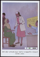 Woman receiving malaria medication from a nurse [descriptive]