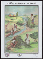 Women gathering water from an unclean river [descriptive]