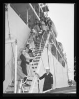 Student nurses boarding the USS Consolation, California, 1954