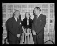 Virgil Pinkley, Grace Kelly, and Philip Chandler, Beverly Hilton, Beverly Hills, 1955