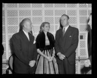 Virgil Pinkley, Grace Kelly, and Philip Chandler, Beverly Hilton, Beverly Hills, 1955